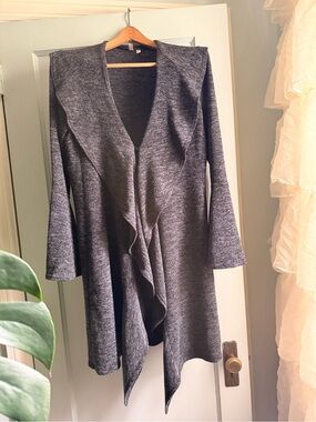 Rhonda Shear Charcoal Gray Draped Open-Front Cardigan